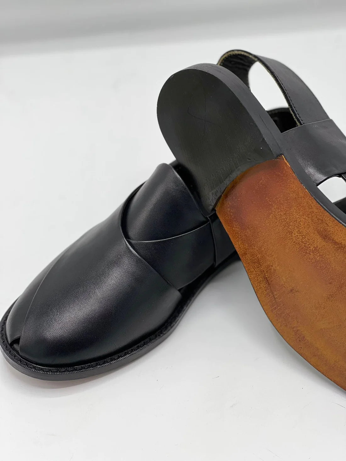 Laether Sole Peshawari Chappal - Black