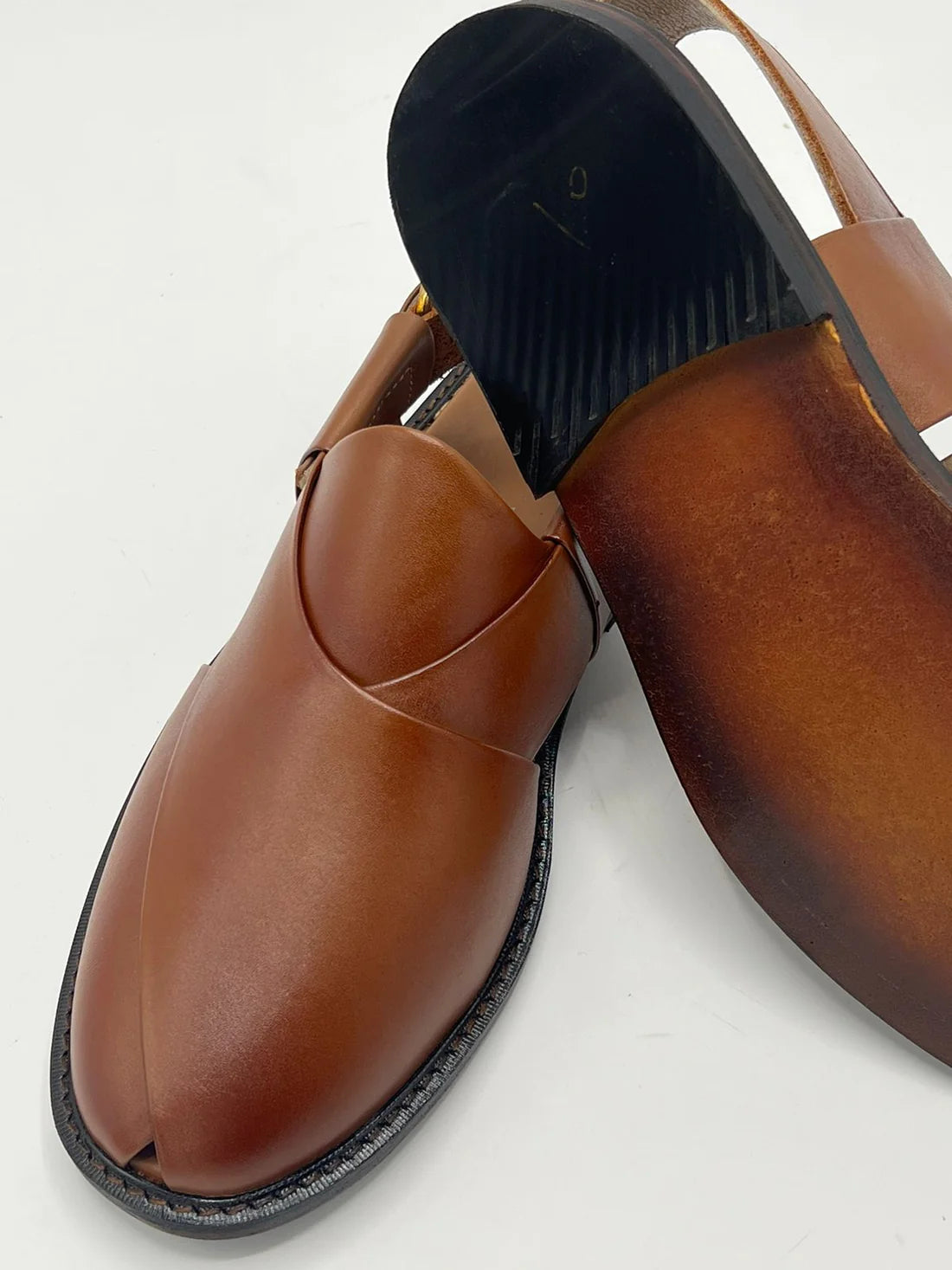 Laether Sole Peshawari Chappal - Brown