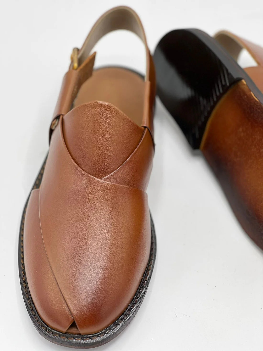 Laether Sole Peshawari Chappal - Brown
