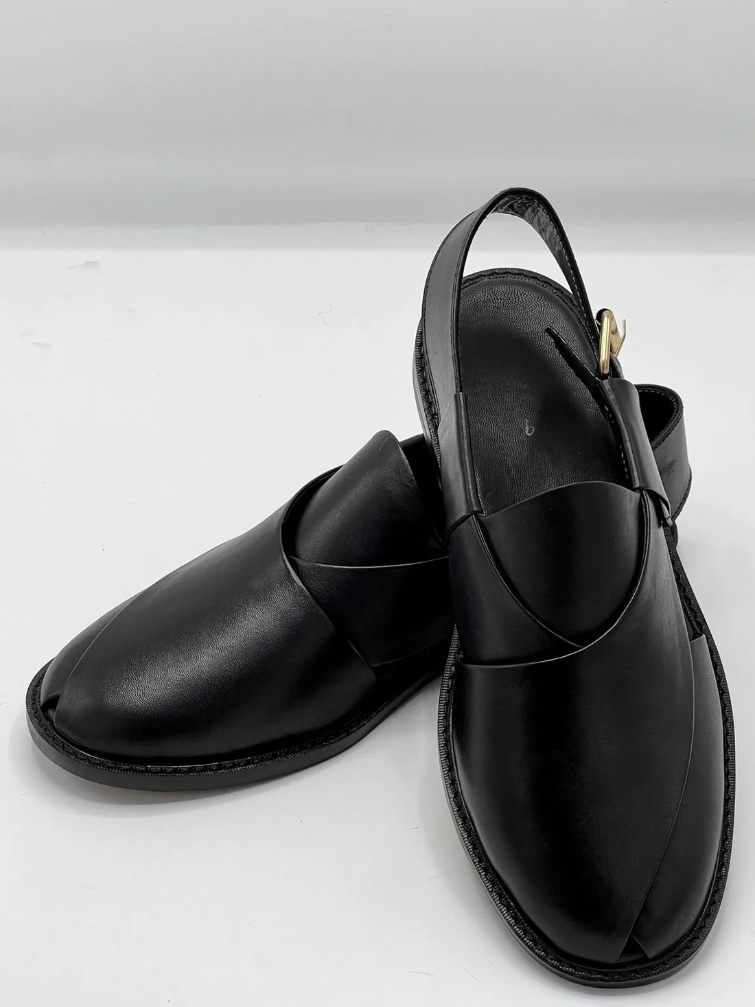 Laether Sole Peshawari Chappal - Black
