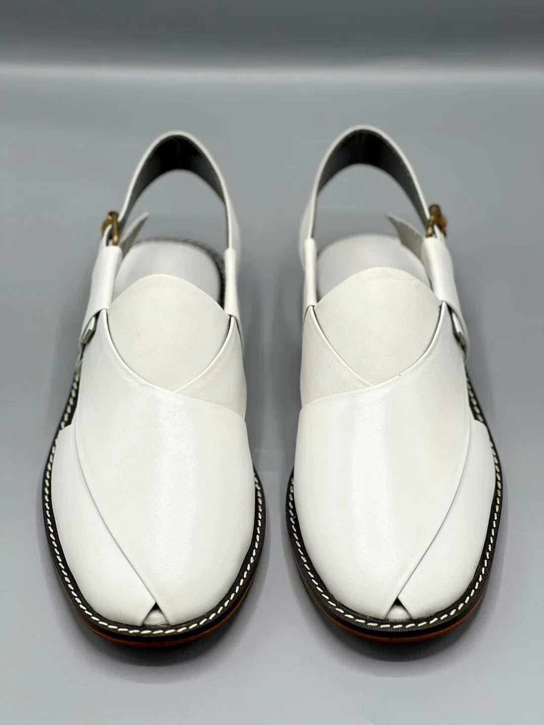 Laether Sole Peshawar Chappal White