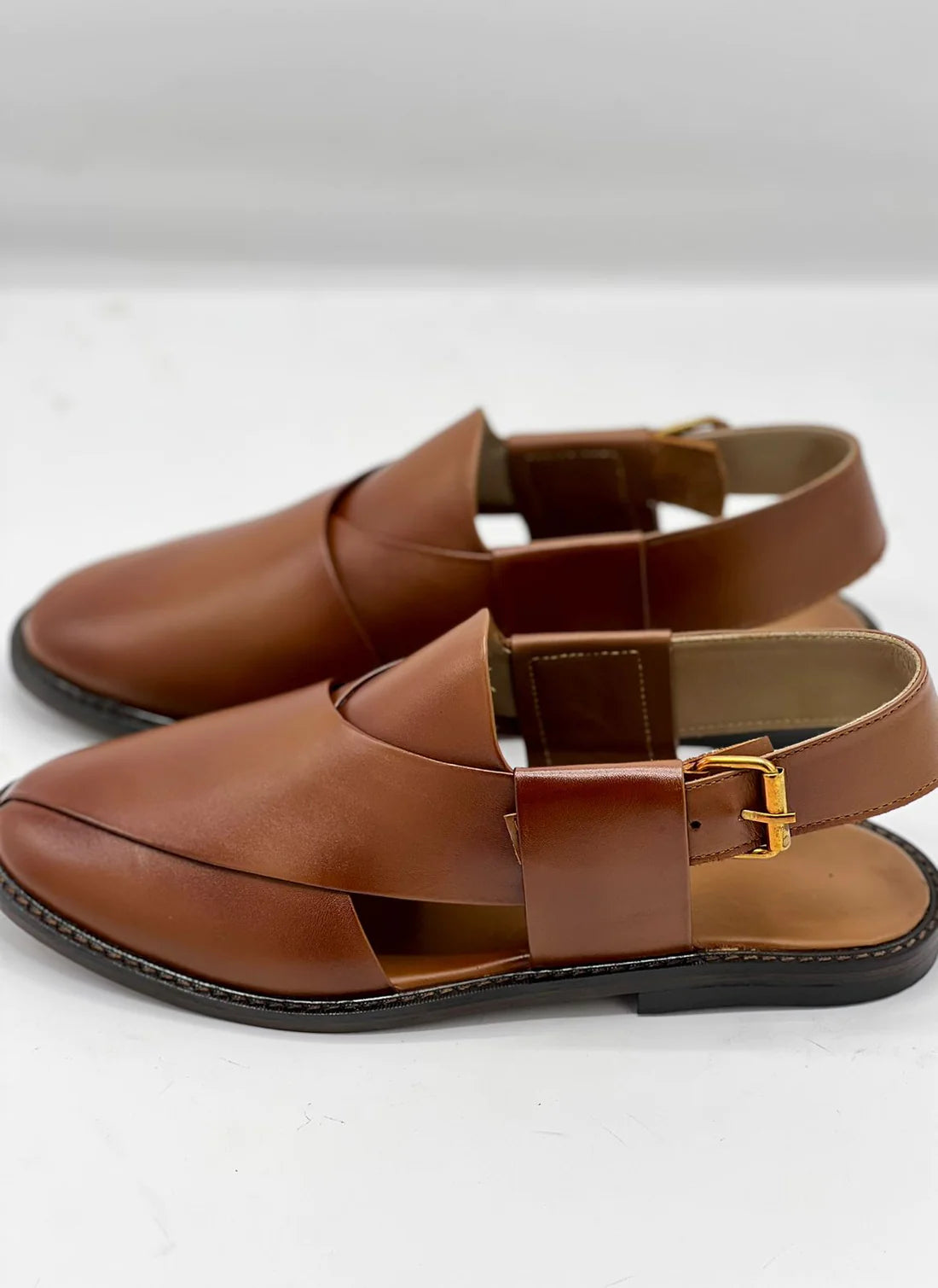 Laether Sole Peshawari Chappal - Brown