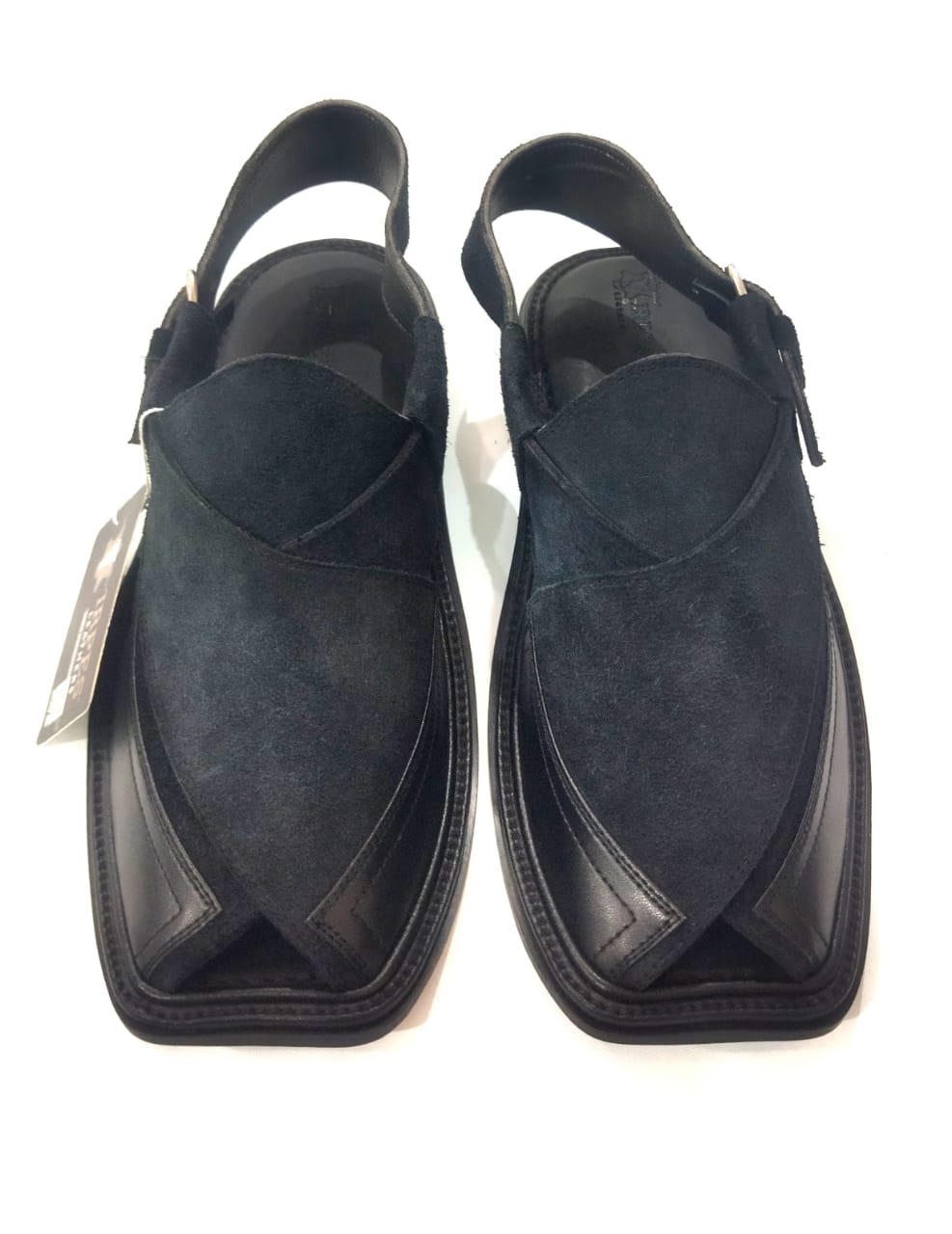 Black Textured Fabric Peshawari Chappal