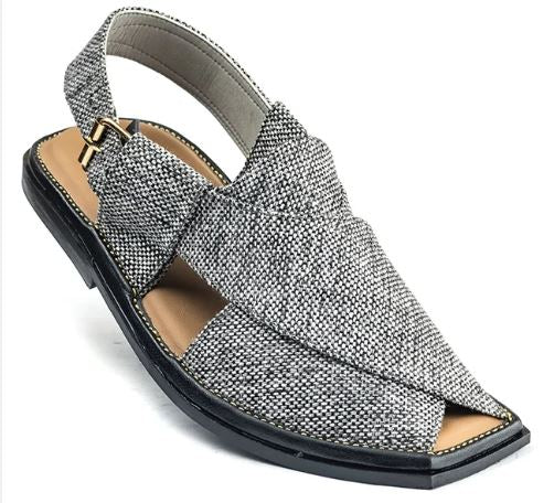 Grey Texture Fabric Peshawari Chappal
